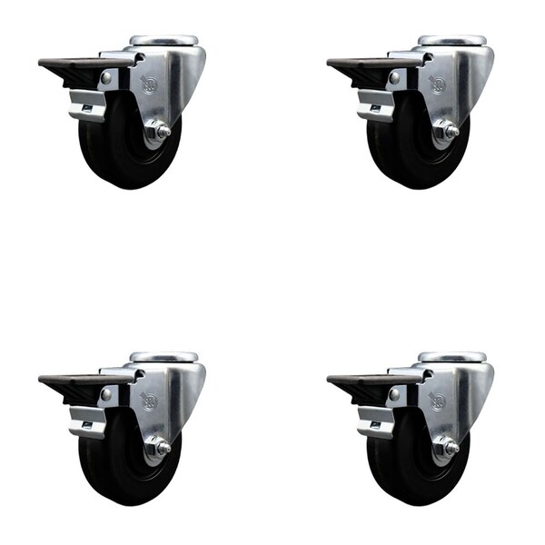 3.5'' Phenolic Wheel Swivel Bolt Hole Caster Set with Posi Lock Brakes, 4PK